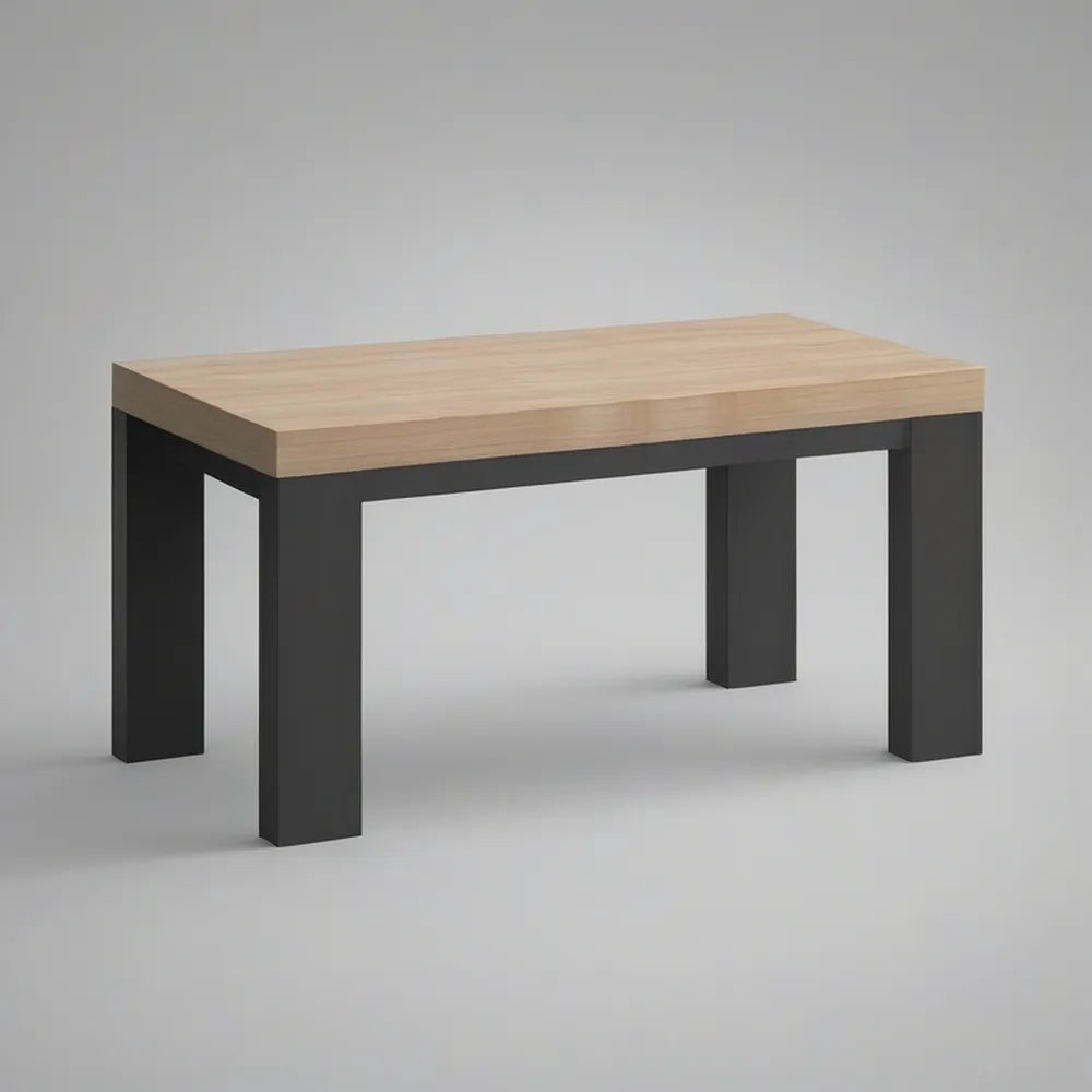 Rectangular Dining Table, 47.2 x 29.5 x 29.5 in., Light Oak and Black Engineered Wood