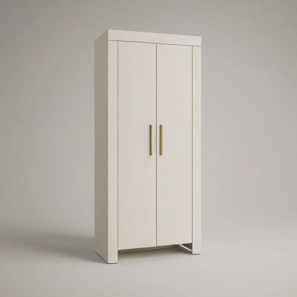 White 2-Door Wardrobe Armoire, 31.5 x 19.7 x 70.9 in, Engineered Wood with Gold Handles