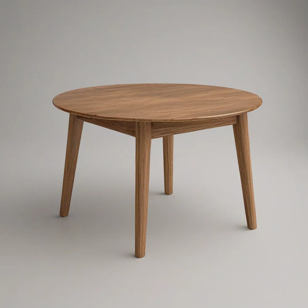 47.2 in Round Solid Oak Table, Natural Brown, 29.5 in Height