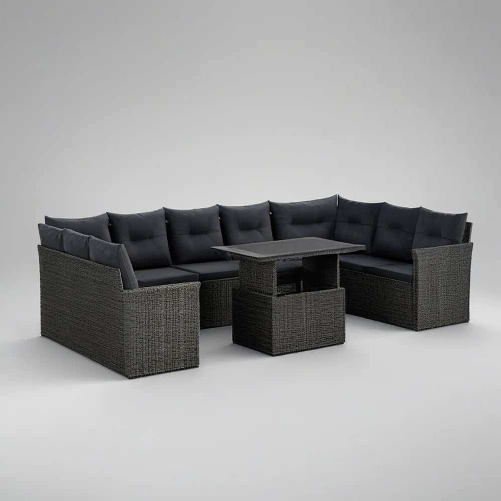 6-Piece Outdoor Patio Sectional Sofa Set with Coffee Table, Dark Gray/Charcoal Gray, 280 x 210 x 65 cm