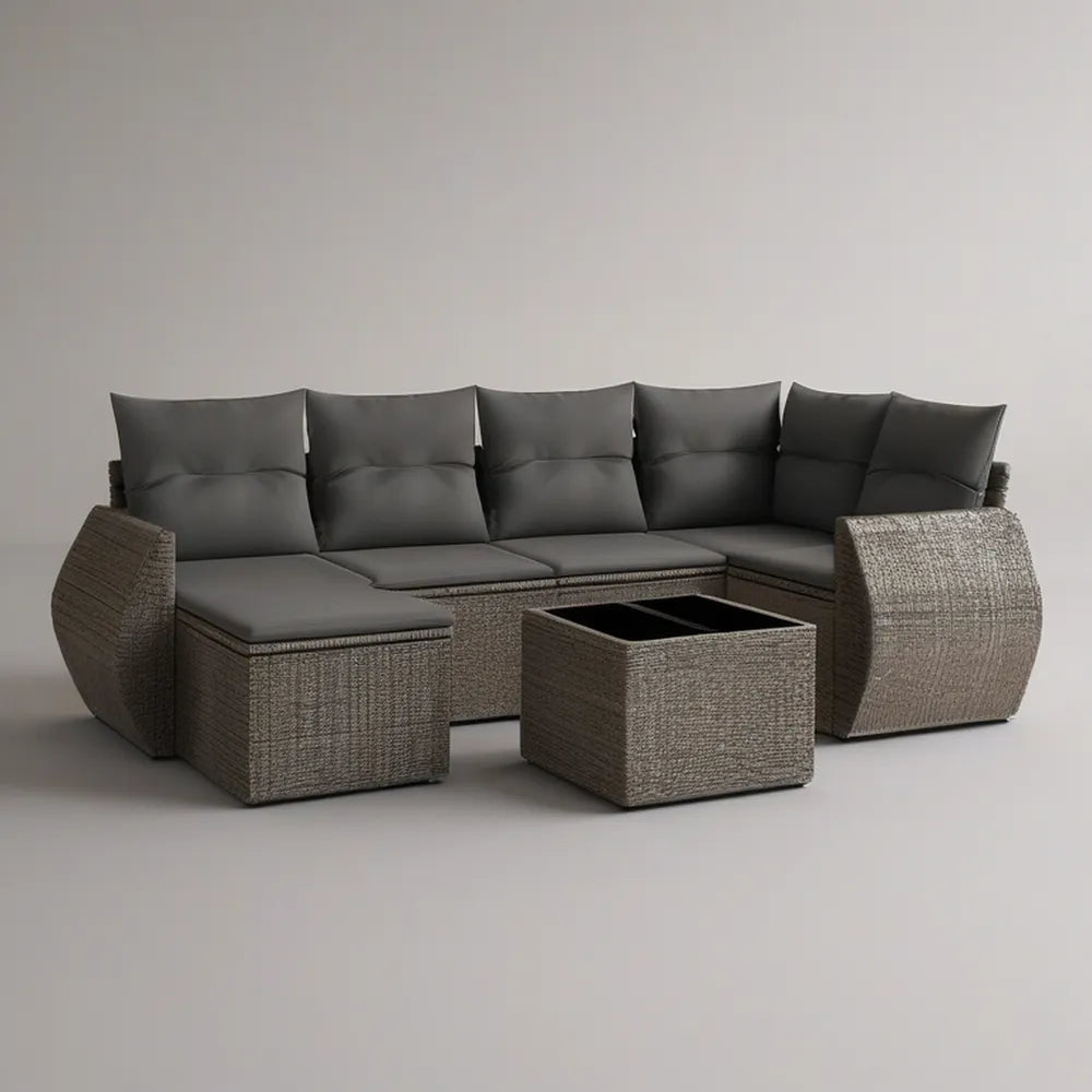 5-Piece Outdoor Sectional Sofa Set with Storage Coffee Table, 120 in W x 71 in D x 31 in H, Gray-Brown/Charcoal