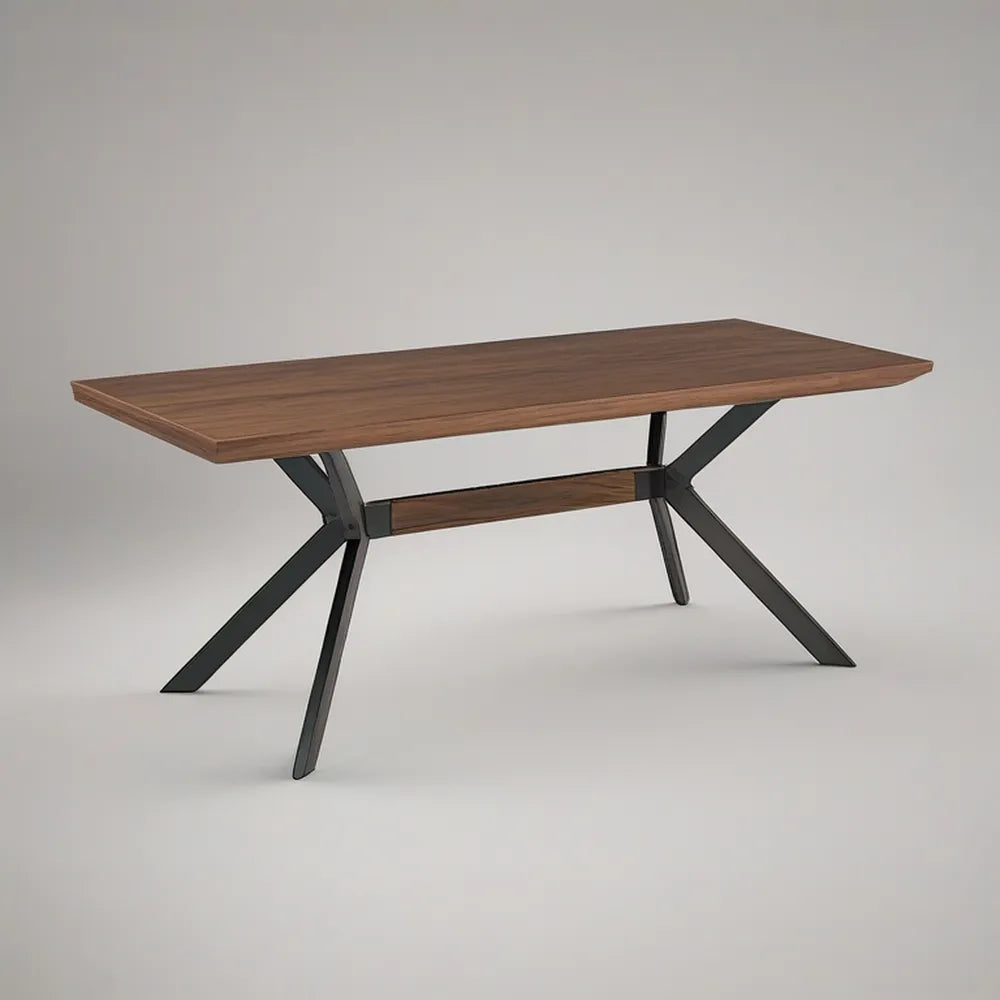 Walnut Brown Rectangular Table with Black Steel Base, 70.9 x 35.4 x 29.5 in