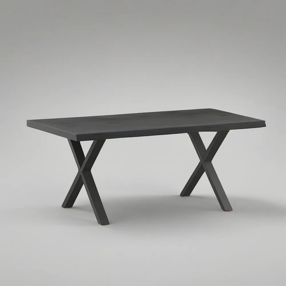 Black Rectangular Dining Table, 63 x 35 x 30 in, MDF Top with Steel X Legs