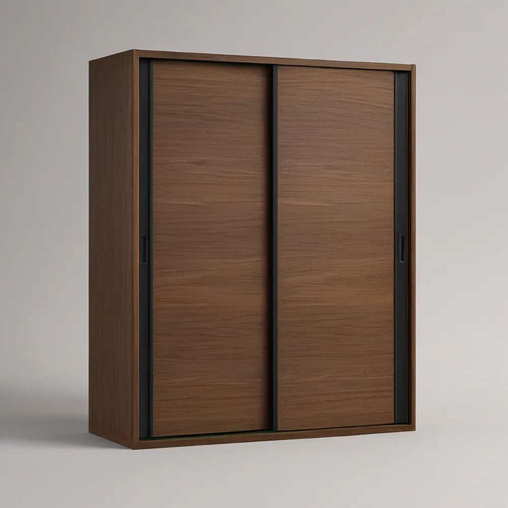 Walnut Brown and Black Engineered Wood Storage Cabinet with 2 Sliding Doors, 59.1 x 23.6 x 78.7 in