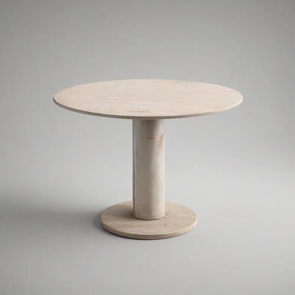 47.24 in Round Cream Sintered Stone Pedestal Table, 29.53 in High
