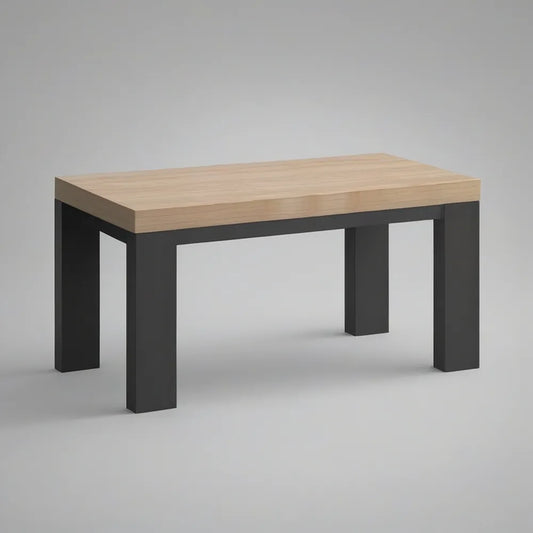 Rectangular Dining Table, 47.2 x 29.5 x 29.5 in., Light Oak and Black Engineered Wood