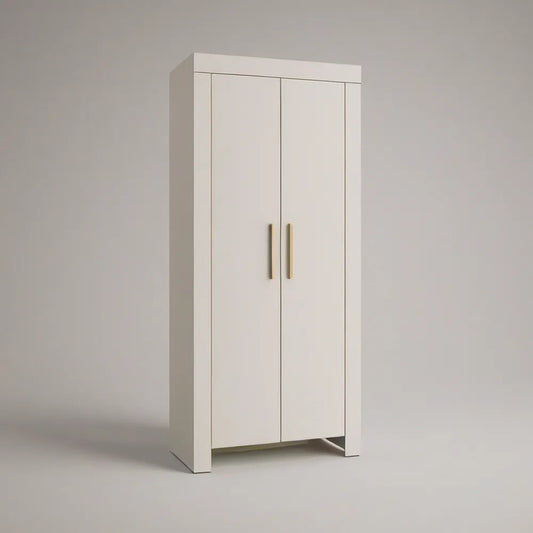 White 2-Door Wardrobe Armoire, 31.5 x 19.7 x 70.9 in, Engineered Wood with Gold Handles