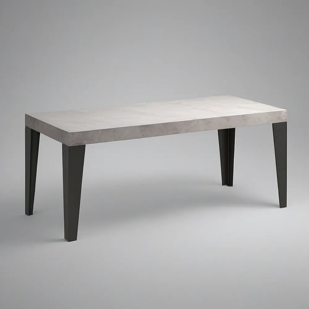 63 x 35.4 x 29.5 in Rectangular Marble-Look MDF Dining Table with Black Steel Legs