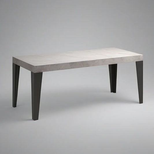 63 x 35.4 x 29.5 in Rectangular Marble-Look MDF Dining Table with Black Steel Legs