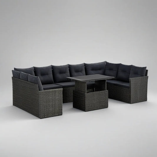 6-Piece Outdoor Patio Sectional Sofa Set with Coffee Table, Dark Gray/Charcoal Gray, 280 x 210 x 65 cm
