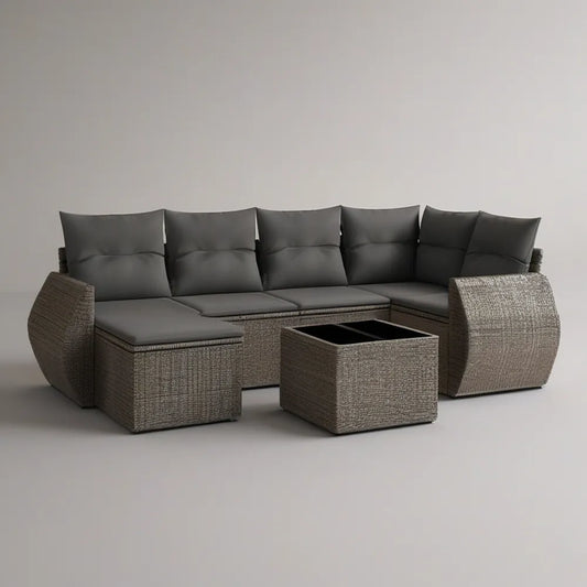 5-Piece Outdoor Sectional Sofa Set with Storage Coffee Table, 120 in W x 71 in D x 31 in H, Gray-Brown/Charcoal
