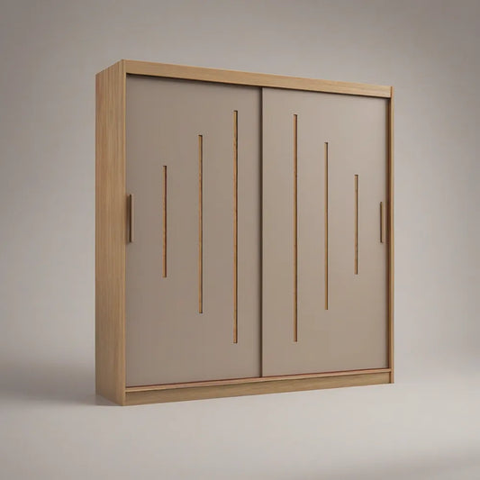 2-Door Sliding Wardrobe, 70.9 x 23.6 x 78.7 in, Beige/Natural Oak/Gold