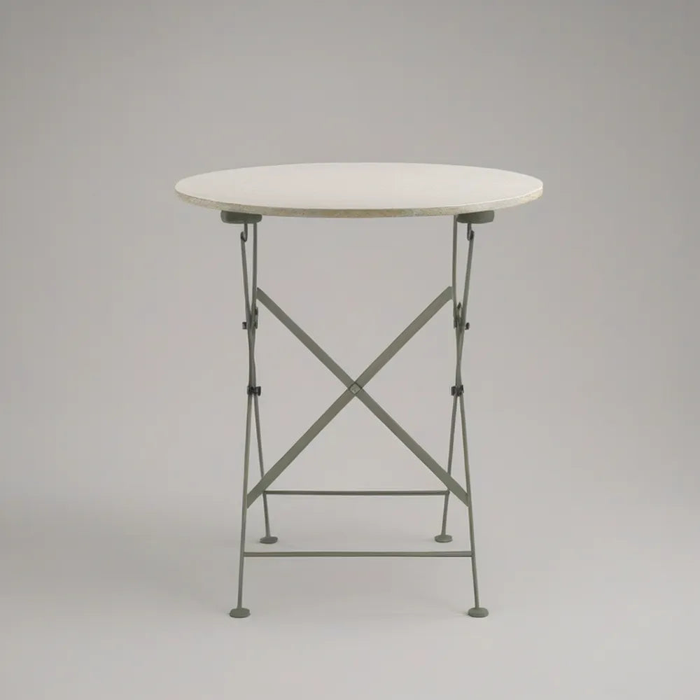 Round Folding Table, 23.6 in White MDF Top with Gray Powder-Coated Steel Frame, 23.6 in Diameter x 28 in H