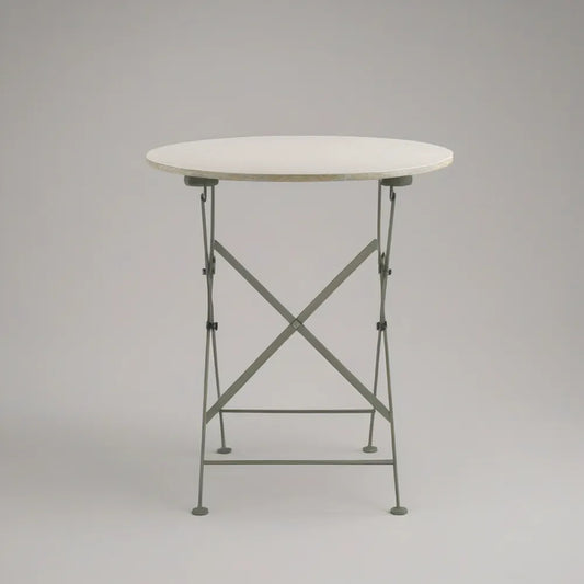 Round Folding Table, 23.6 in White MDF Top with Gray Powder-Coated Steel Frame, 23.6 in Diameter x 28 in H