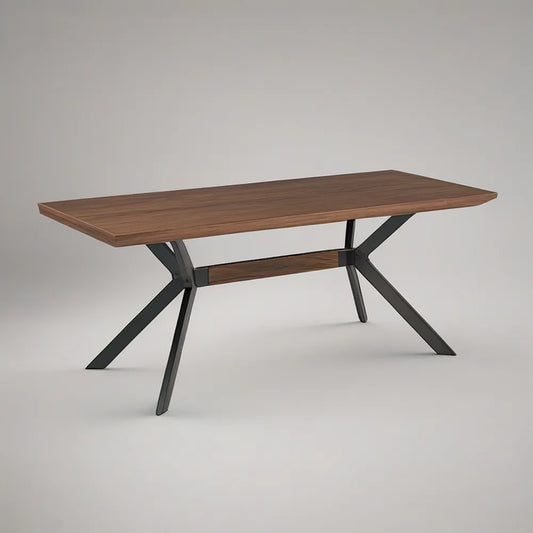 Walnut Brown Rectangular Table with Black Steel Base, 70.9 x 35.4 x 29.5 in