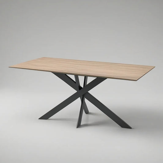 Modern Rectangular Dining Table, Natural Oak Veneer Top with Black Steel X Base, 70.9 x 35.4 x 29.5 in