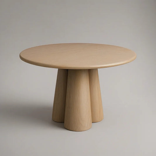 Light Oak Round Pedestal Dining Table, 47.2 in Diameter x 29.5 in H