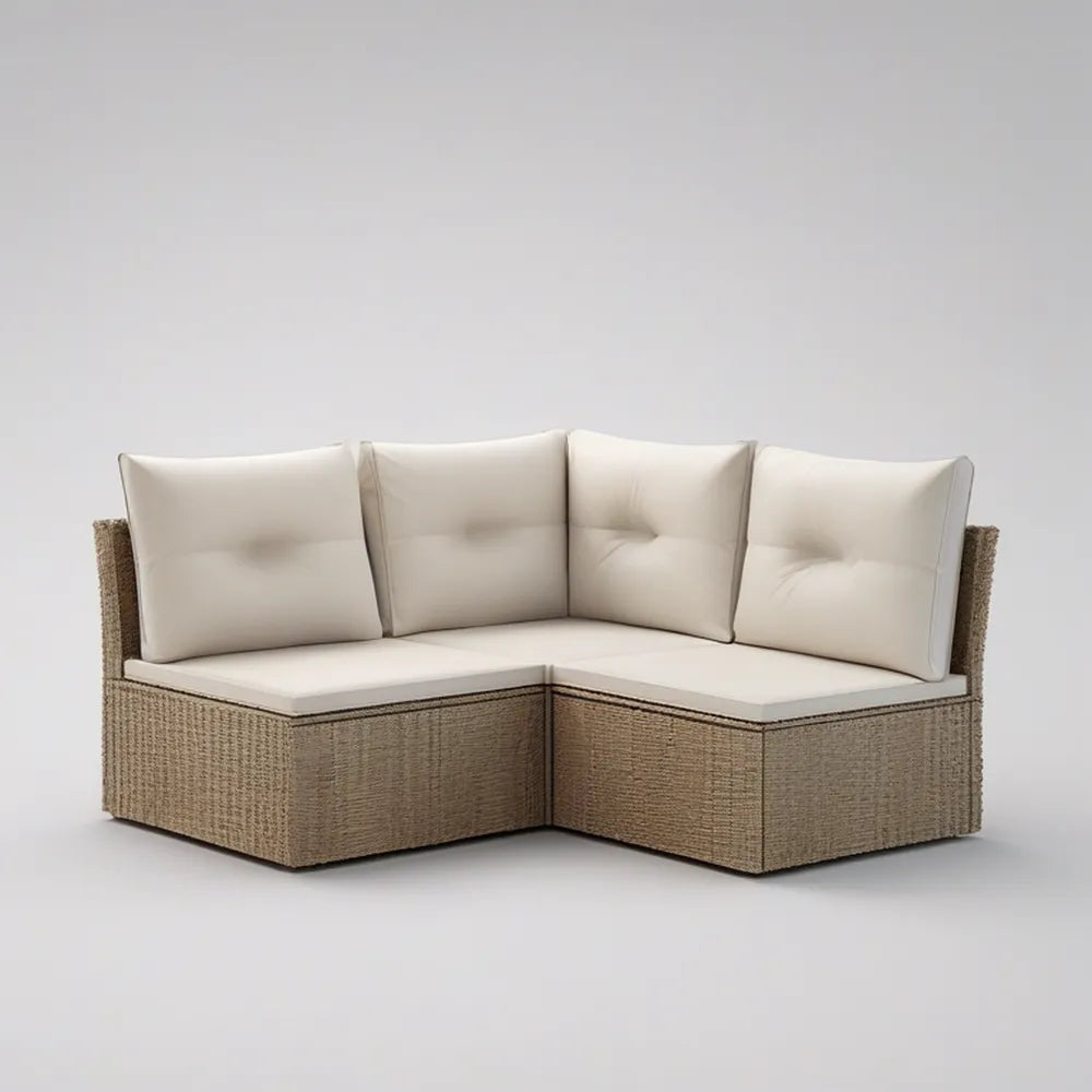2-Piece Beige PE Rattan Corner Seating Set with Cream Polyester Cushions, 160 x 80 x 78 cm