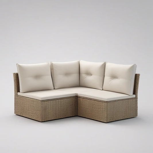 2-Piece Beige PE Rattan Corner Seating Set with Cream Polyester Cushions, 160 x 80 x 78 cm