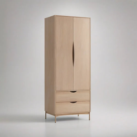 Light Oak Engineered Wood Storage Cabinet with 2 Doors and 2 Drawers, 31.5 x 19.7 x 78.7 in