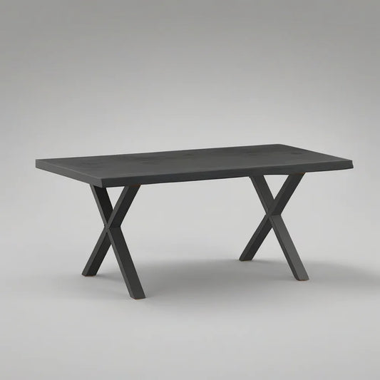 Black Rectangular Dining Table, 63 x 35 x 30 in, MDF Top with Steel X Legs