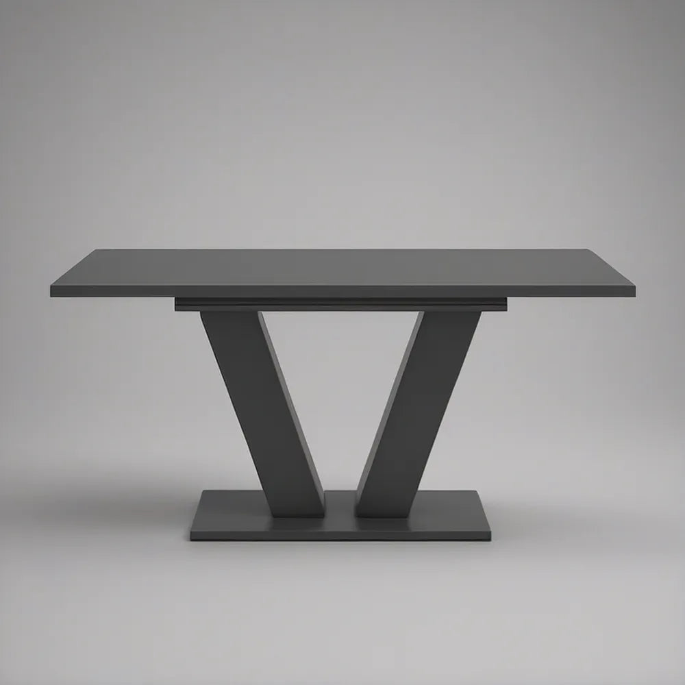 Dark Gray Rectangular Dining Table, 63 x 35.4 x 29.5 in, V-Shaped Pedestal Base
