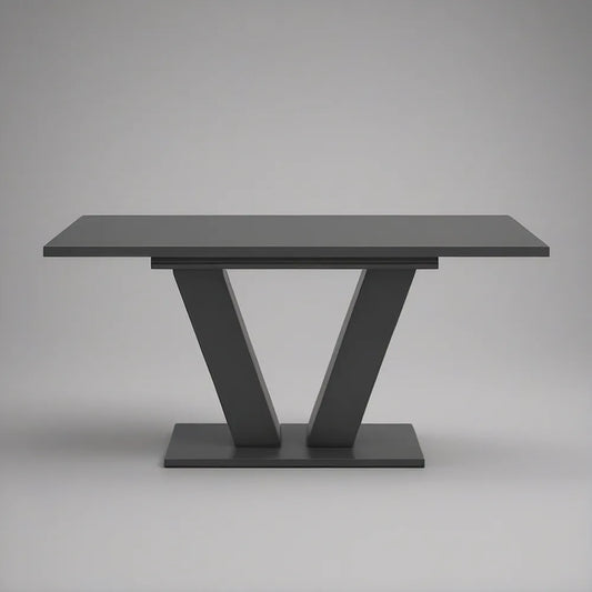 Dark Gray Rectangular Dining Table, 63 x 35.4 x 29.5 in, V-Shaped Pedestal Base