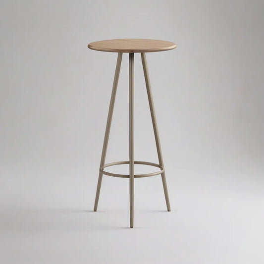 42 in. Bar Height Round Dining Table, 24 in. Diameter, Light Oak and Beige