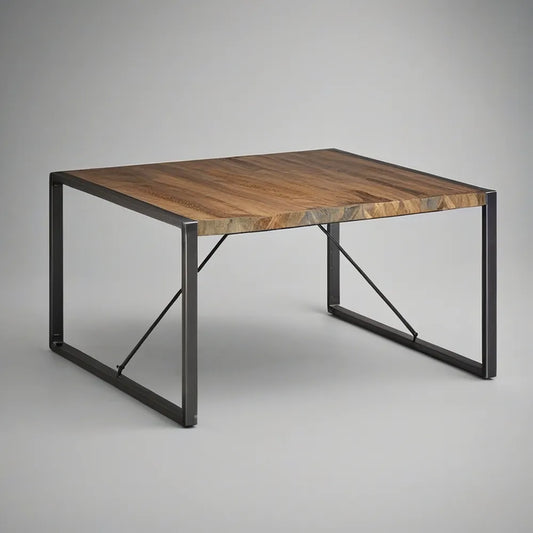 63 x 35 x 30 in Solid Acacia Wood Dining Table with Black Steel Sled Base